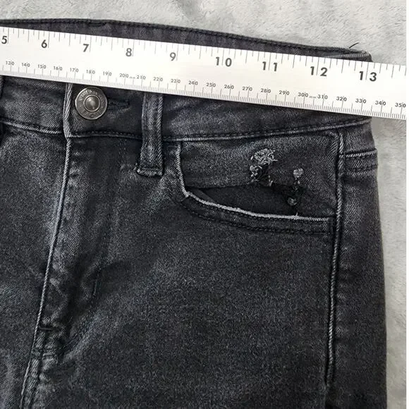 American Eagle Jeans Womens‎ 4 Black Distressed Ripped High Rise Jegging Stretch - Picture 9 of 13